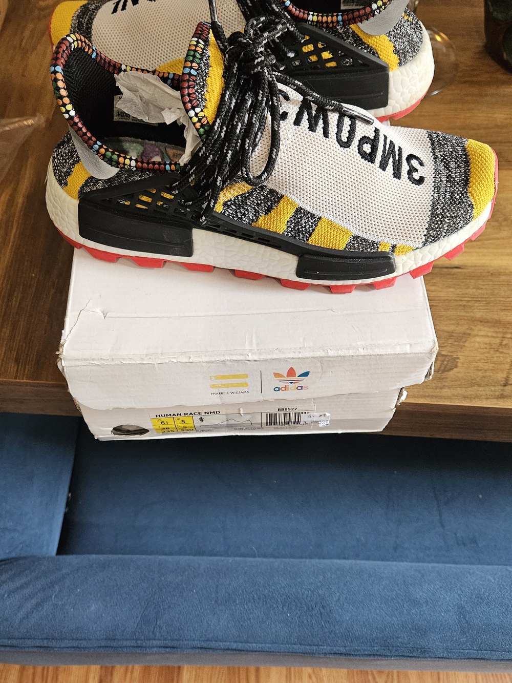 adidas Yellow, Black & White Humanrace Knit Sneakers